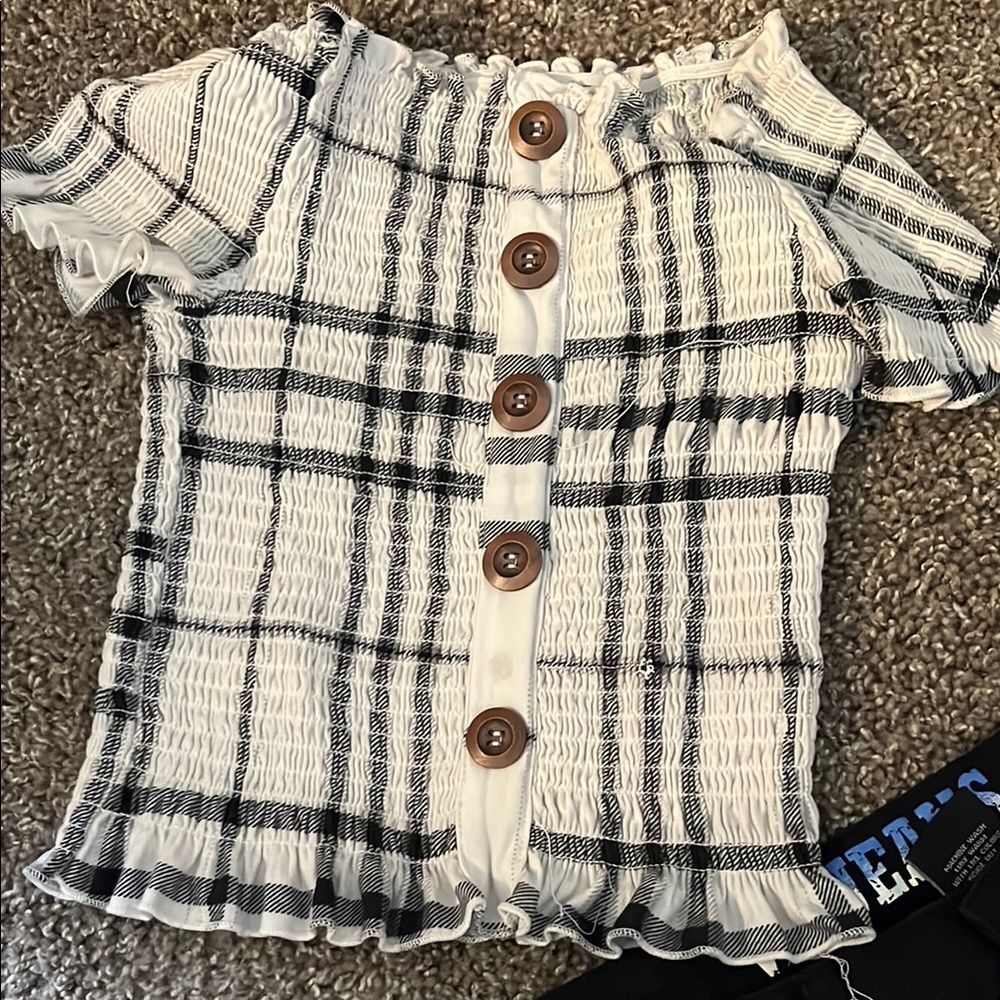 Plaid Kids Top with Button Accents